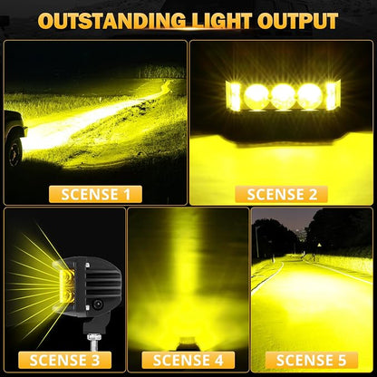 Auxbeam 5inch 68W Amber Fog Light Side Shooter LED Bar with Golden Yellow Spot Flood Combo Beam, Waterproof Offroad Fog Light for UTV ATV Jeep Wrangler Motor Truck Boat