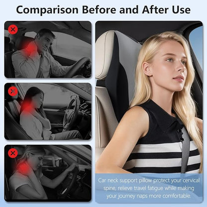 BABUR Car Neck Pillow for Driving Seat, Memory Foam Car Headrest Pillow, Ergonomic Neck Support, Breathable Removable Cover, Adjustable Strap, Pain Relief for Long Drives, Universal Fit | Gray