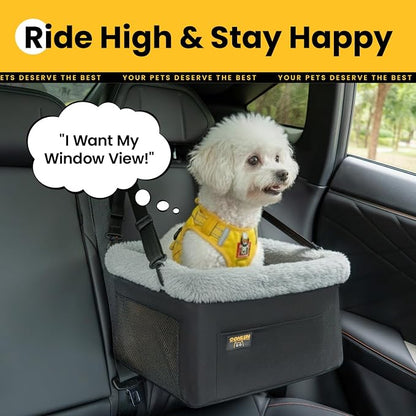 Conlun 2-Pack Dog Car Seat Boosters for Small Pets Under 20lbs, Portable Travel Puppy Car Seats with Internal Steel Frame, Comfort Cushions & Storage Pockets, Black