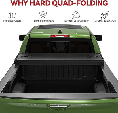 YITAMOTOR Quad Fold Hard Truck Tonneau Cover Fits for Dodge Ram 1500 2009-2026 (Classic & New) with 5.7ft Bed, Heavy-Duty Aluminum Alloy Bed Cover, Black