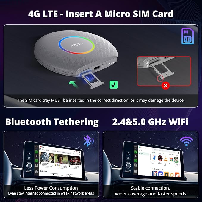 CB6 CarPlay AI Box & Android AI Box, Wireless CarPlay/AndroidAuto Adapter, Plug & Play CarWave Car Smart Box with AI DriveChat, GPS Track, Android 13, 2 BT, 4G LTE, 4G+64G, Silver