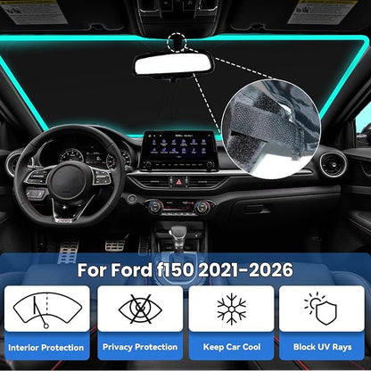 Windshield Sun Shade for Ford F-150 2021-2026, Car Front Window Sunshade with 240T Sun Visor Protector Blocks UV Rays Heat Sun Shield Accessories (Ford F150)