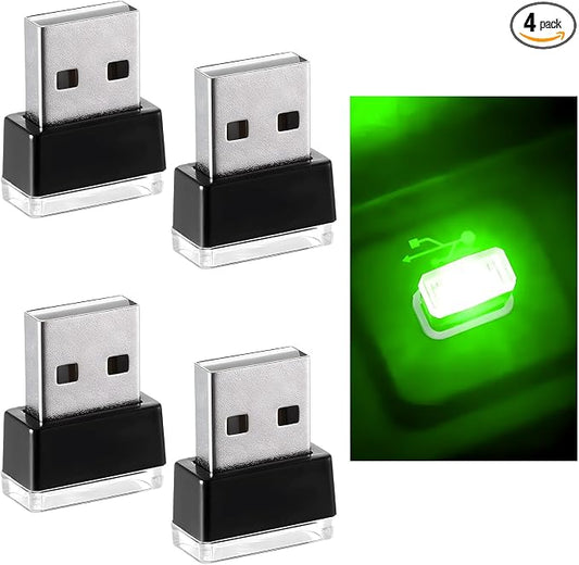Augeny 4 PCS USB LED Car Interior Atmosphere Lamp, Plug-in USB Decor Night Light, Portable Auto Ambient Lighting Kit, Universal Vehicle Interior Accessories for Most Cars (Green)