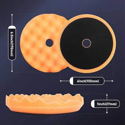 Autolock 6" Buffing Polishing Pads, 7Pcs 6Inch (150mm) Waffle Foam Buffing Pad, Wool Pad Kit for 6 in Backing Plate, Car Polisher Boat Compounding, Polishing and Waxing