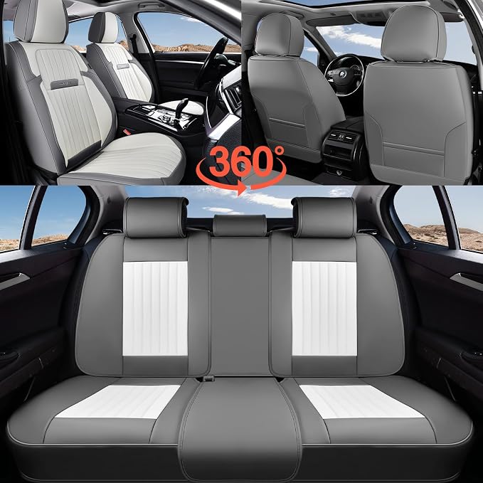 Coverado Car Seat Covers Front Seats, Seat Covers for Cars, Car Seat Protector, 2-Pack Car Seat Cushion Nappa Leather, Waterproof Seat Covers Carseat Cover Universal Fit for Most Cars(Gray&White)