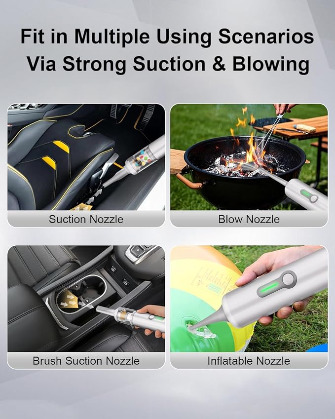 MARTISAN Portable Car Vacuum, Versatile 4-in-1 Vaccum, 20,000Pa Suction Power, 3 Sunction Modes, Lightweight, Up to 30 Min Runtime, Quick Charging for Desk, Keyboard, Car, Silver
