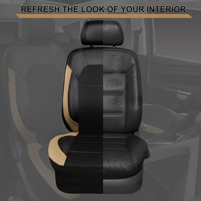 CAR PASS Leather seat Covers,Automotive Universal Sport car seat Cover Super 5mm Composite Sponge Inside,Airbag Compatible fits Most Cars, SUVs, Trucks, and Vans (Full Set,Black and Beige)