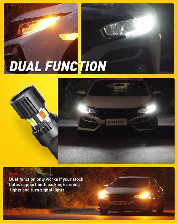 AUXITO CANBUS 7443 7444NA Switchback LED Bulbs with Built-in Resistor Anti Hyper Flash 7443A 7444NAK T20 Dual Color Amber Turn Signal Lights and White DRL/Parking Lights, Pack of 2