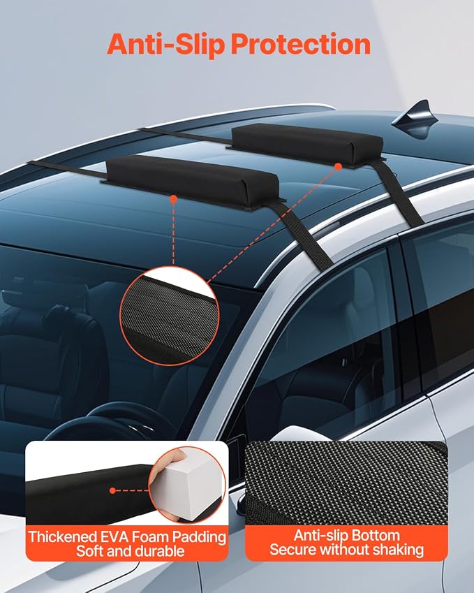 VEVOR Soft Roof Rack Pads, 15.5-Inch Universal Car Roof Rack Pads, 176LBS Loading Capacity Luggage Kayak Carrier with Portable Storage Bag for SUP Canoe Snowboard Paddle Board Surfboard