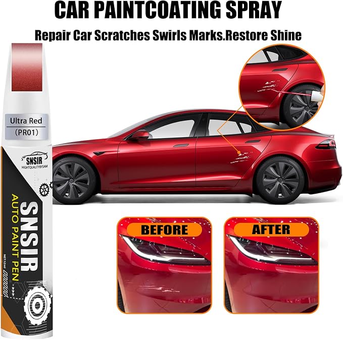 Car Touch up Paint(Ultra Red(PR01)) Compatible with Tesla Model Y/3/X/S, Car Paint Pen Scratch Repair Two-In-One Touch Up Paint, Premium Car Scratch Remover for Deep Scratches