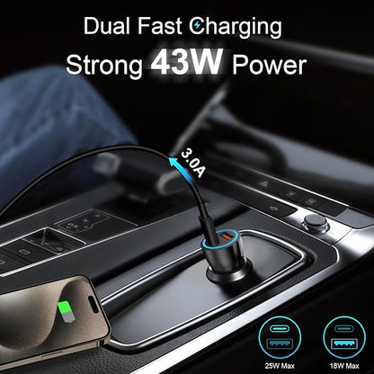 iPhone 17 16 15 Car Charger, [Apple MFi Certified] USB C Car Charger 43W Fast Charging with 3.3 FT Type C to C Cable, USB Car Adapter for iPhone 17/17 Pro/17 Pro Max/Air/16/15