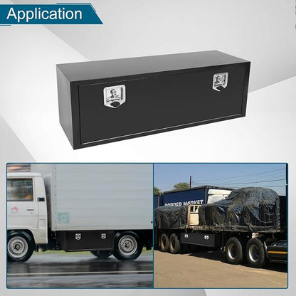 48"X14"X16" Underbody Truck Box Black Heavy Duty Steel Trailer Box Pick Up Truck Tool Box Storage Organizer w/Lock & eys