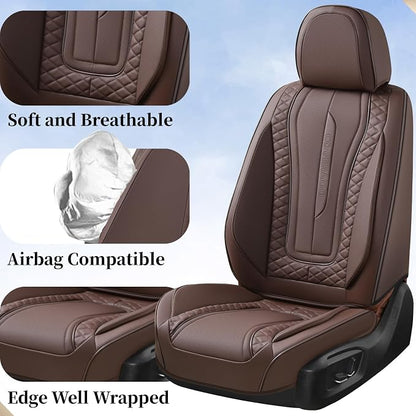 Coverado Car Seat Covers for Front Seat, Leather Seat Covers for Cars, Front Seat Covers, Waterproof Car Seat Protectors Car Seat Cushions Universal for Most Vehicles, Coffee