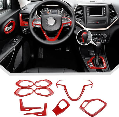 JeCar 9pcs Set Red Interior Trim Kit for 2014-2018 Jeep Cherokee Interior Accessories