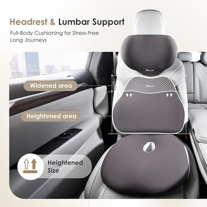 FLORICH Car Seat Cushion & Lumbar Support Pillow & Car Neck Pillow, Ergonomic Memory Foam Driving Seat Cushion for Back & Sciatica Pain Relief, Non-Slip Washable Cushion for Car, Driver, Office-Gray