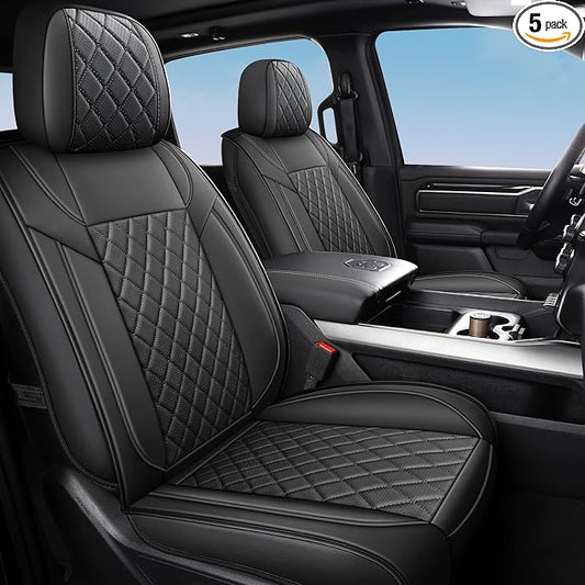 FREESOO Seat Covers for Dodge Ram 2019-2026 Ram 1500 Crew Quad Regular Cab 2011-2026 2500 3500 Mega Cab Bighorn Longhorn Laramie Tradesman, with Flat Bench, Black