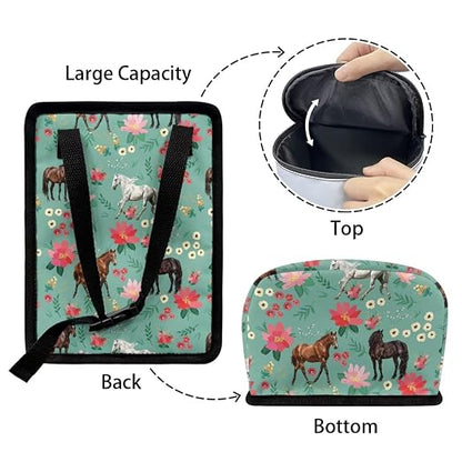Talayituse Horse Flower Print Car Trash Can with Lid, Leak Proof Auto Trash Bag Hanging Vehicle Garbage Can Multipurpose Storage Container for Back Seat Road Trip