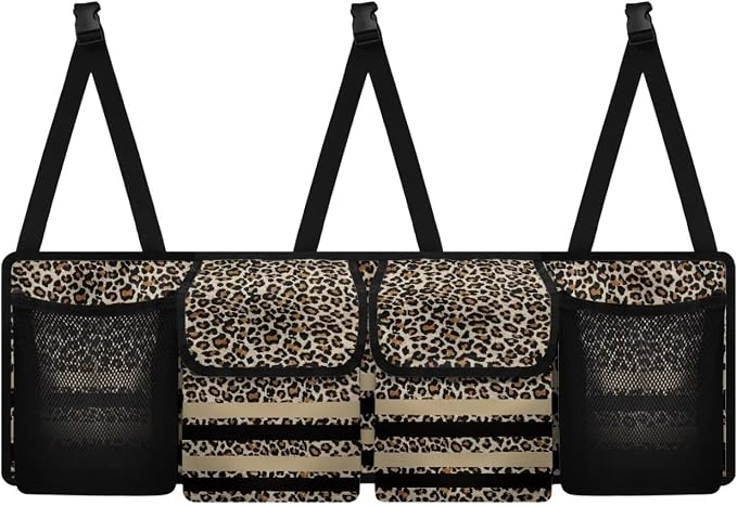 Hanging Backseat Trunk Organizer for Car Brown Leopard Print Car Storage Organizer Multipurpose Cargo Bag with 3 Adjustable Buckles