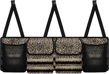 Hanging Backseat Trunk Organizer for Car Brown Leopard Print Car Storage Organizer Multipurpose Cargo Bag with 3 Adjustable Buckles