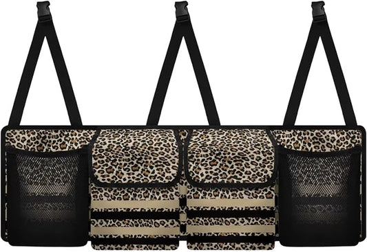 Hanging Backseat Trunk Organizer for Car Brown Leopard Print Car Storage Organizer Multipurpose Cargo Bag with 3 Adjustable Buckles