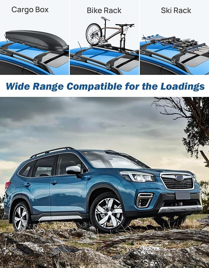JOYTUTUS Car Roof Rack Crossbars, Compatible with Subaru Forester 2014-2026 with Lock (Not for Wilderness), 300LB Aluminum Crossbars for Roof Racks Trunks Kayaks Canoes Bicycles Skis