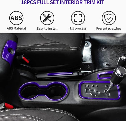 18PCS Full Set Interior Trim Kit for Jeep Wrangler JK JKU 2011-2018 4 Door,Center Console Door Handle Side Outlet Cup Holder Gear Cover Trim (Purple)