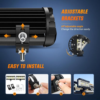 Nilight Side Shooter LED Light Bar 2PCS 7 Inch Triple Row Spot Flood Combo Lights with Wiring Harness Kit for Off Road Fog Driving Work Lighting on Truck SUV ATV UTV