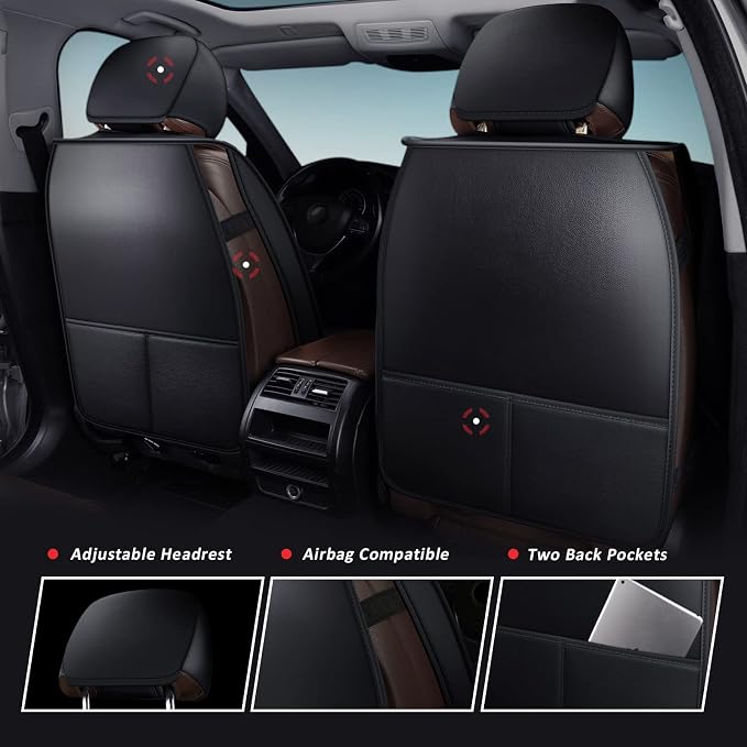 MIROZO Front Seat Covers for Car, Car Seat Covers Waterproof Car Seat Protectors Automotive Seat Covers Vehicle Cushion Cover Breathable Fit for Most Sedan, Truck and SUV (Black and Red,2PCS)