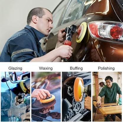 11Pcs 3 Inch Car Foam Drill Polishing Pad Kit, 5 Color Graded Sponge Buffing Pads + Wool Buff Pad, Hook & Loop Backing Plate with M10 Drill Adapter for Auto Detailing, Polishing, Waxing, Sealing Glaze