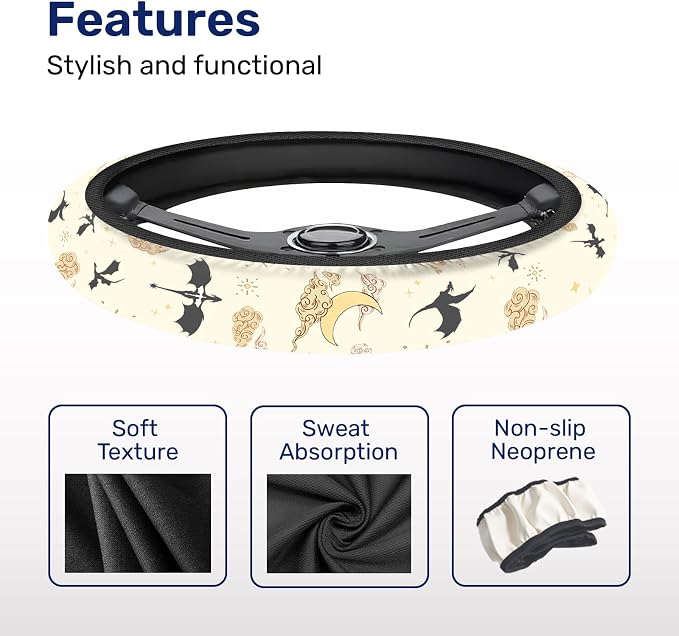 GENANY Dragon Fantasy Steering Wheel Cover, Non Slip Polyester Car Wheel Protector for Car SUV Truck, Universal 15 Inch