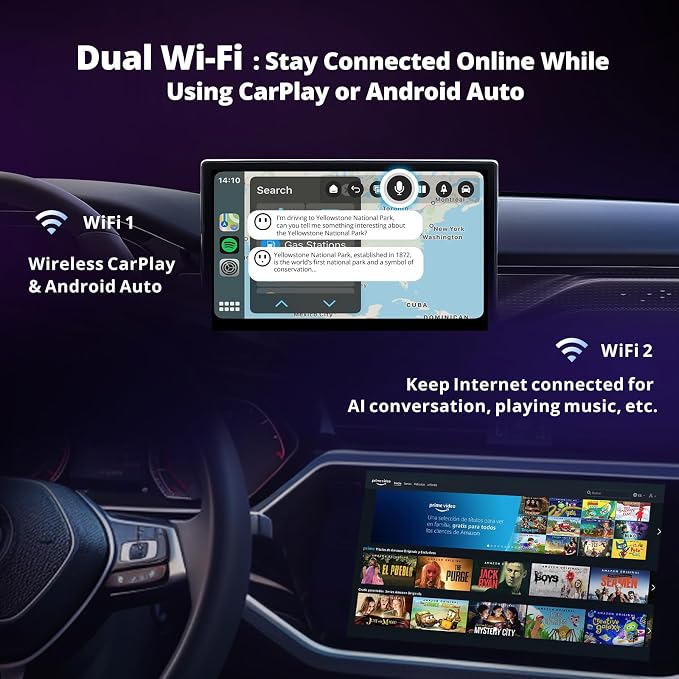 Wireless Carplay Adapter with Dual WiFi,2 in 1 CarPlay and Android Auto Wireless Adapter Support 256 GB TF Card，Smart AI Dongle Power by ChatGPT,2G+16G,AD5A,Dark Black