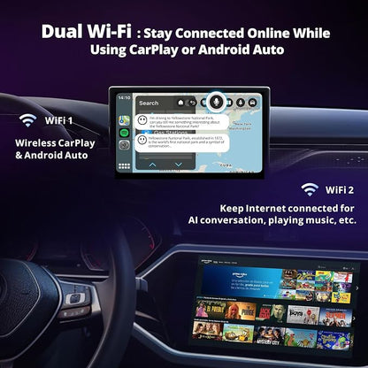Wireless Carplay Adapter with Dual WiFi,2 in 1 CarPlay and Android Auto Wireless Adapter Support 256 GB TF Card，Smart AI Dongle Power by ChatGPT,2G+16G,AD5A,Dark Black