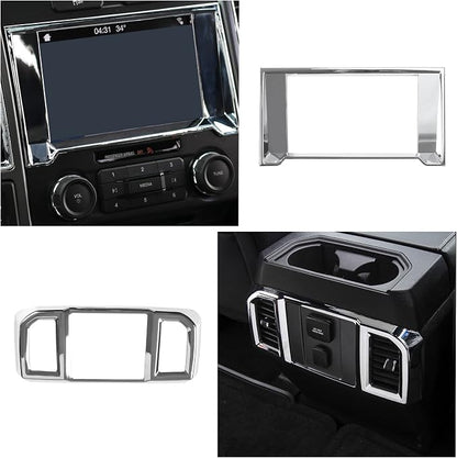JeCar 11PCS Interior Decoration Trim Kit for Ford F150 2015-2020 Steering Wheel & Center Console Trim & Dashboard & Rear Air Conditioner Vent Cover (Chrome)
