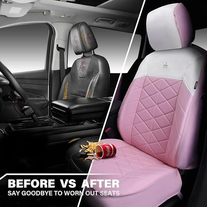 CAR PASS Memory Foam Leather Seat Covers Full Set, Breathable Luxury Perforated Nappa Leather Seat Covers Universal Fit for Car,SUV,Truck Seat Covers Thick 3D Foam Comfort,Airbag Compatible Pink White