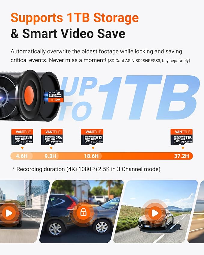Vantrue N4 Pro S 4K 3 Channel Dash Cam for Truck, 4K+1080P+2.5K Front Inside Rear Camera, Triple STARVIS 2 HDR IR Night Vision, IP67, Voice Control, Parking Mode, GPS, Wi-Fi, Support 1TB (RC09)