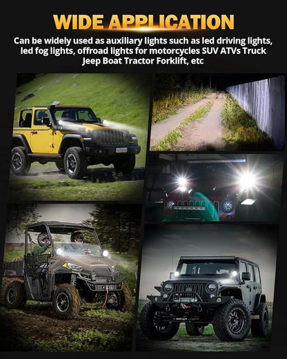 Auxbeam 4In 90W Round Led Offroad Lights, 2PCS 9000LM Led Light Pod Super Bright Round Driving Light with Wiring Harness Kit Spot White Beam for Truck Pickup SUV ATV UTV 4x4 Jeep Wrangler Motorcycle