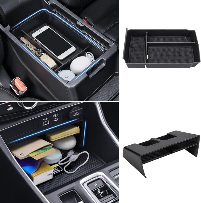 2pcs Center Console Organizer Armrest Tray Insert Storage Box for Honda CRV 2023-2026, Center Console Organizer Combo for 2023+ CR-V Hybrid Accessories, ABS Plastic, Black
