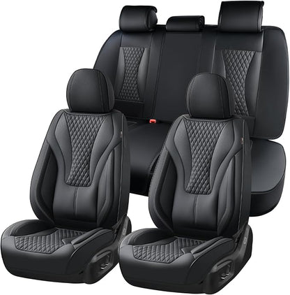 Coverado Waterproof Nappa Leather Car Seat Covers, Automotive Seat Covers Fullset, 5 Seat Car Seat Cushion & Car Seat Protector, Black Front and Rear Covers Universal Fit for Most Cars, SUVs, Trucks
