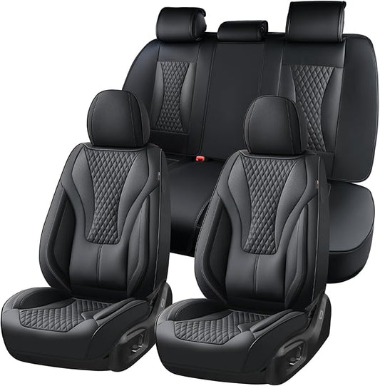 Coverado Waterproof Nappa Leather Car Seat Covers, Automotive Seat Covers Fullset, 5 Seat Car Seat Cushion & Car Seat Protector, Black Front and Rear Covers Universal Fit for Most Cars, SUVs, Trucks