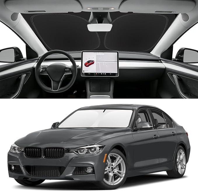 Custom Fit Windshield Sun Shade for 2013-2018 BMW 3-Series /F30/F31/F80/M3（328i 335i 320i 330i 325i,Blocks UV & Heat,Front Window Sunshade Accessories,Easy Fold & Store Keep Your Car Cooler