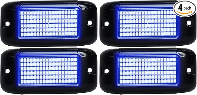 Nicoko 108 High-Power LEDs per Pod 4Pods Pure Blue Rock Lights Ultra-Bright Offroad Underglow Kit Advanced Heat Dissipation IP68 Waterproof for Truck, SUV, UTV, ATV, RZR
