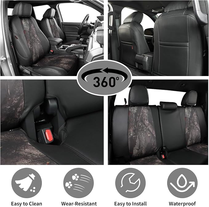EKR Tacoma Seat Covers Custom Fit for Toyota Tacoma 2016 2017 2018 2019 2020 2021 2022 2023 Double Cab/Crew Cab -Truck Seat Covers for Car Full Set,Faux Leather(Black/Woodland Camo)