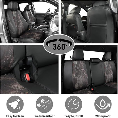 EKR Tacoma Seat Covers Custom Fit for Toyota Tacoma 2016 2017 2018 2019 2020 2021 2022 2023 Double Cab/Crew Cab -Truck Seat Covers for Car Full Set,Faux Leather(Black/Woodland Camo)