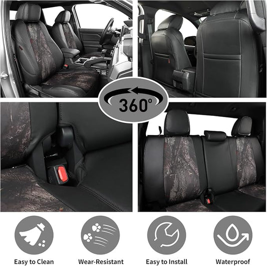 EKR Tacoma Seat Covers Custom Fit for Toyota Tacoma 2016 2017 2018 2019 2020 2021 2022 2023 Double Cab/Crew Cab -Truck Seat Covers for Car Full Set,Faux Leather(Black/Woodland Camo)