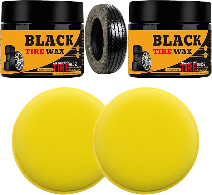 XIRUJNFD 80g Premium Tire Coating & Trim Restorer, Restores Deep Black Shine on Rubber, Tire Shine Polishing Paste with Sponge, Long-Lasting Coating Protection for Car, Truck, Motorcycle, RV (2)