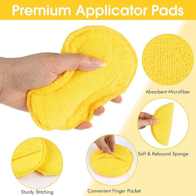 10 Pack Wax Applicator Pads, Microfiber Applicator Pad with Finger Pocket, Foam Car Wax Applicator Pad for Car Cleaning and Polishing (Yellow)