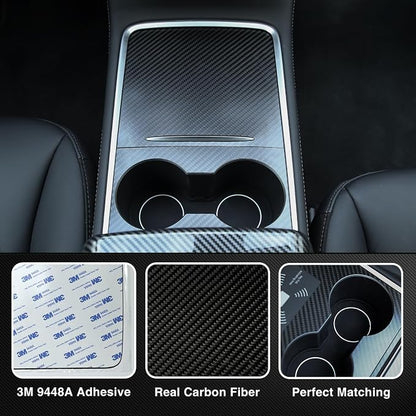 Carbon Fiber Center Console Wrap Kit for Tesla Model 3 & Model Y 2021-2023, Black, 3K Twill, Matte Finish