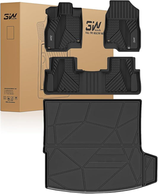 3W Floor Mats&Cargo Liner Fit Acura RDX 2019-2024 2025 2026 TPE All Weather Custom Fit Floor Liner for Acura RDX 1st and 2nd Row Full Set Car Liners Black