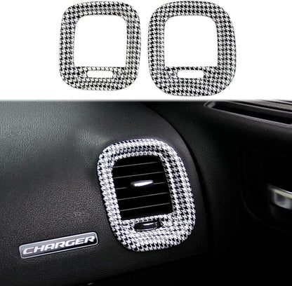 crosselec Black and White Pattern Air Vent Cover AC Outlet Trim kit for Dodge Charger 2015+