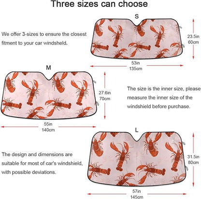 Cars Front Sun Shade Windshield,Foldable Reflective Sun Visor Pink Bows Lobster Pattern Windshield Sunshade Cover,Blocks UV Ray Sun Protect Interior Keep Cool,53" x 23.5 "